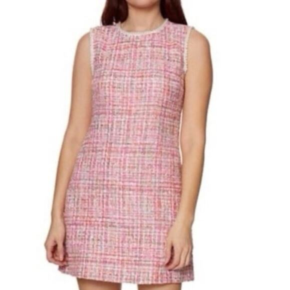 Betsey Johnson Dresses & Skirts - Betsey Johnson stunning Pink Tweed Dress with Pearl Detailing size 10 NWT